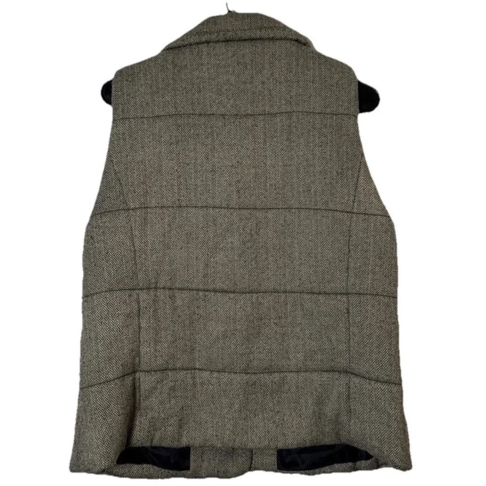 Chaps Denim Herringbone Wool Blend Vest Womens‎ L Gray Button Front Puffer